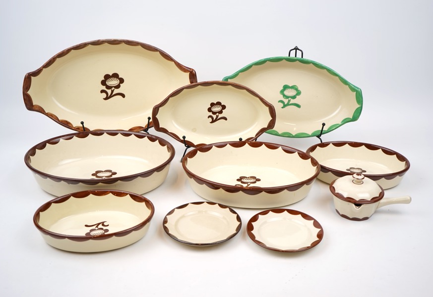 Wilhelm Kåge, servisdelar, 10 st, flintgods, ''Pyro'', Gustavsberg.