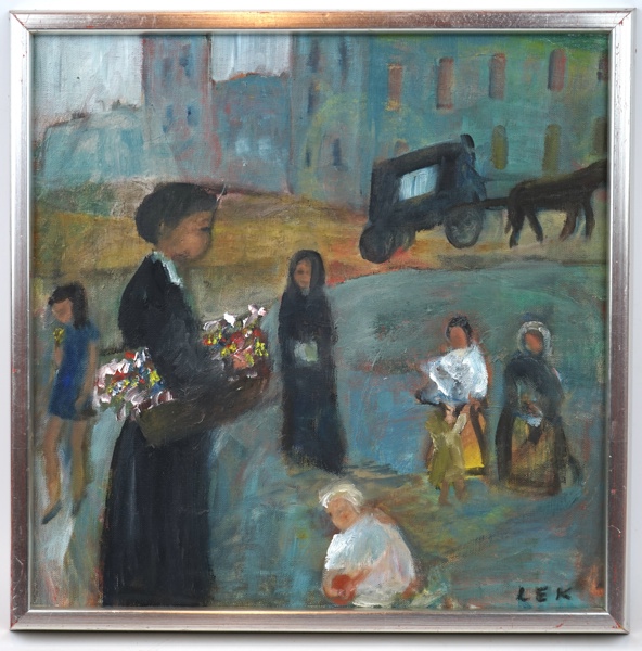 Lillemor Eldon-Karlsson, olja på duk, ''En gata, målat efter Picasso'', monogramsignerad, 1973.