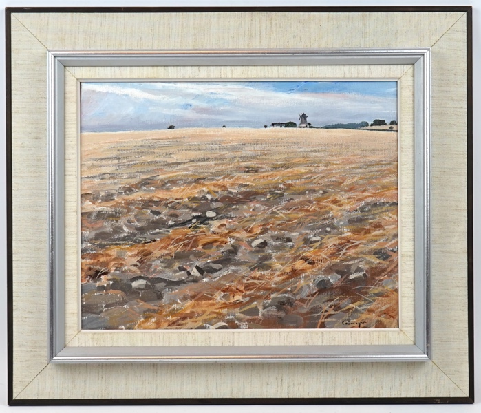 Gösta Calmeyer, ''Kvarnen (Innanför Gladsax)'', olja på duk, signerad.