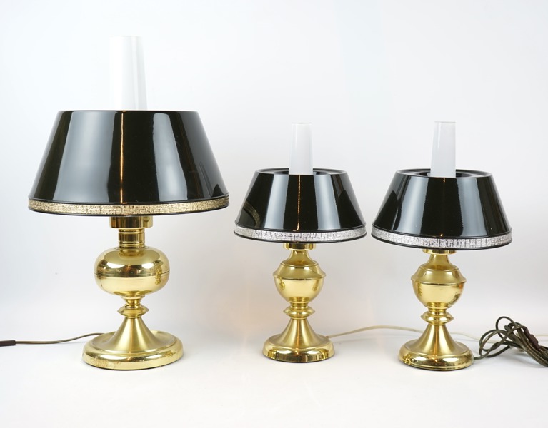 C-E Fors, bordslampor, 3 st, mässing/glas, Eric Wärnå, 1900-talets andra hälft.