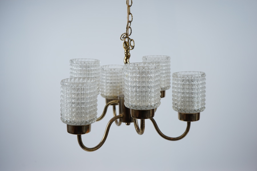 Takkrona, 6 ljuspunkter, metall/glas.