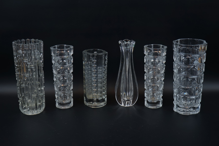 Vaser, 6 st, glas, bl.a Orrefors.