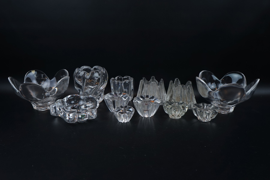 Ljusstakar m.m, 12 delar, glas, bl.a Orrefors.