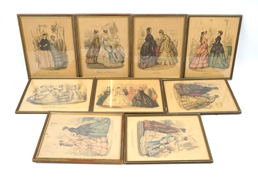 Tryck, äldre modebilder, 9 st.