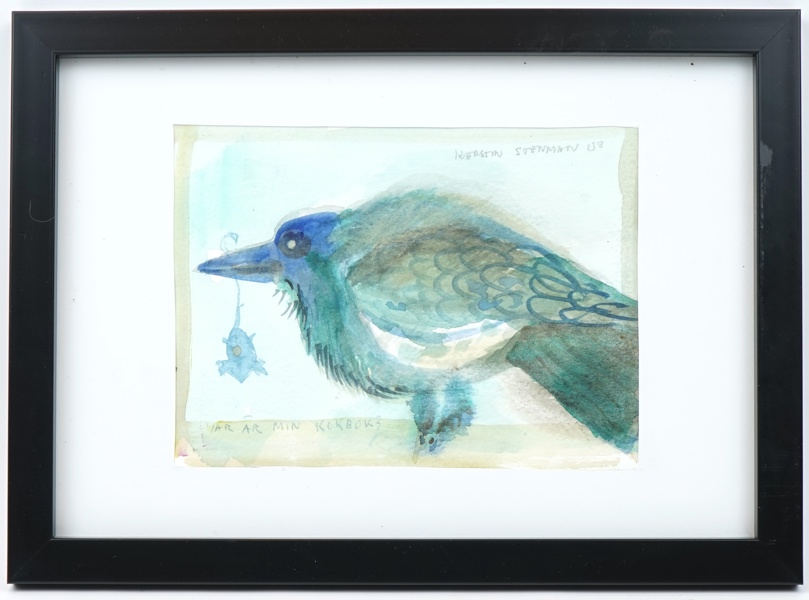 Kerstin Stenman, ''Var är min kokbok?'', akvarell, signerad.