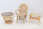 Stol och bord, 3 delar, bambu/glas/rotting.