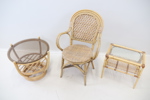 Stol och bord, 3 delar, bambu/glas/rotting.