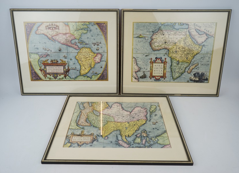 Ortelius kartor, tryck, 3 st.