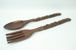 Gaffel och sked, dekorativa, snidat trä, Afrika.