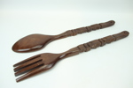 Gaffel och sked, dekorativa, snidat trä, Afrika.