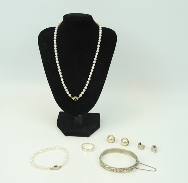 Smycken, 8 delar, pärlor/silver/metall, bl.a Esprit.