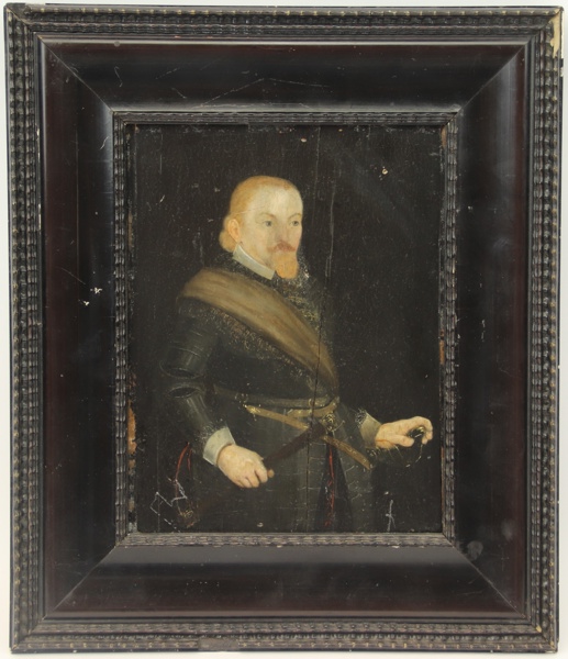 Oidentifierad konstnär, "Tysk fältherre", olja på parketterad pannå, Tyskland, 1600-tal.