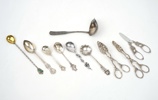 Skedar, tänger m.m, 10 delar, silver.