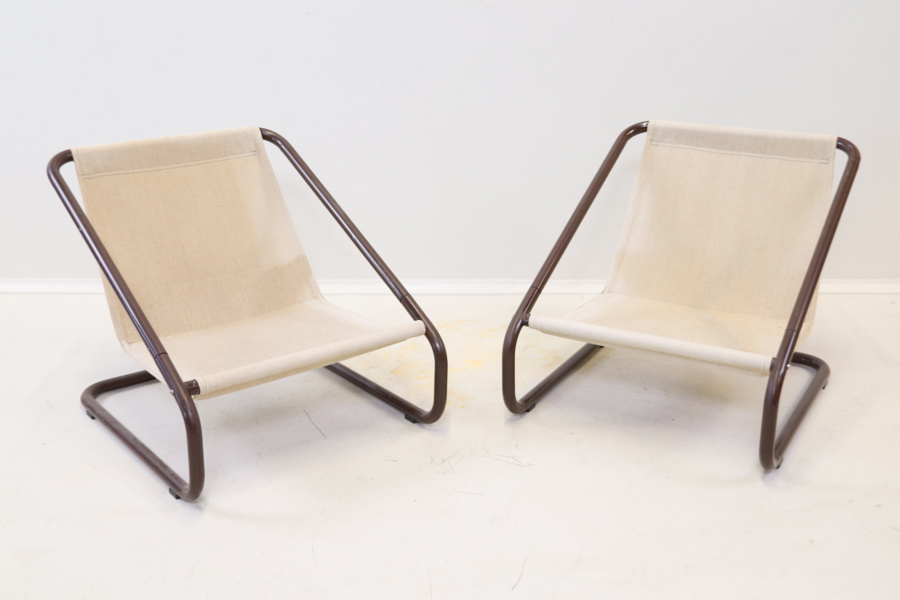 Charlotte Rude & Hjördis Olsson-Une, "GoGo", fåtöljer, ett par, kanvas/stål, IKEA, 1970-tal.