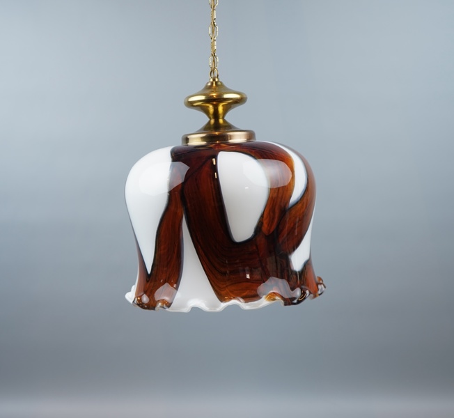 Taklampa, glas/mässing, 1970-tal.