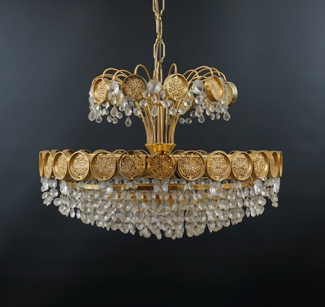 Takkrona, 6 ljuspunkter, mässing/glas.