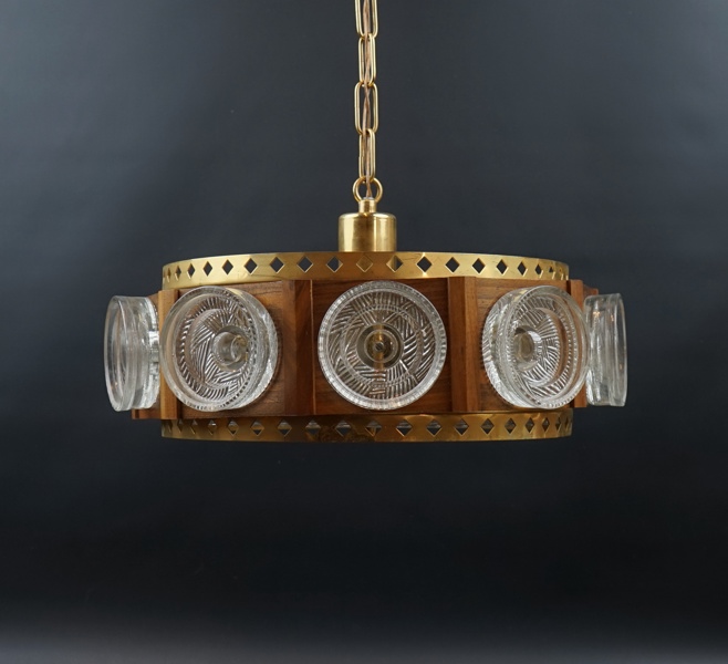 Carl Fagerlund, taklampa, mässing/glas, Orrefors.