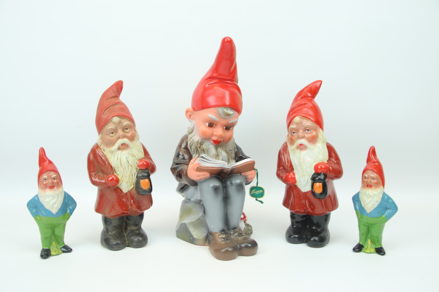 Tomtar, 5 st, terrakotta/plastmaterial, Gräfenroda och Heissner.