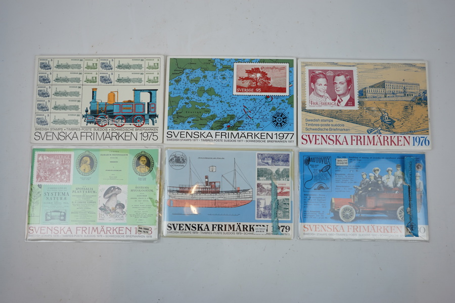 Svenska frimärken, årssatser, 6 st, 1975-1980.