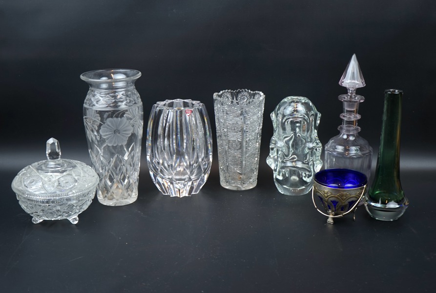 Vaser m.m, 8 delar, glas, bl.a Orrefors.