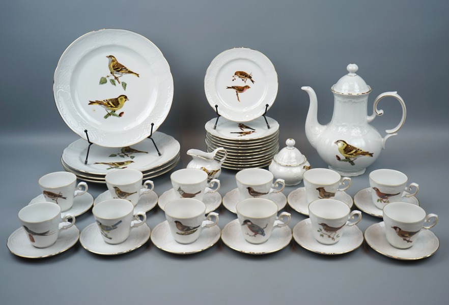 Kaffeservis, 31 delar, porslin, ''Svenska Fåglar'', Bröderna von  Wright, Fyrklövern.
