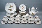 Kaffeservis, 31 delar, porslin, ''Svenska Fåglar'', Bröderna von  Wright, Fyrklövern.