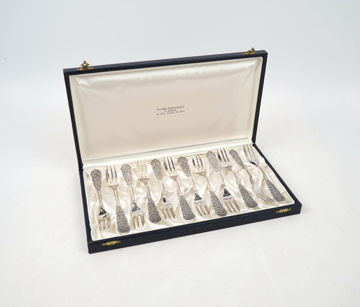 Bakelsegafflar, 12 st, silver 830, ''Valdres'', Thorvald Marthinsen, Norge.