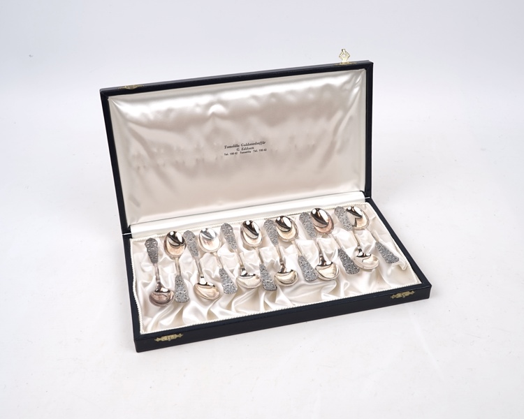 Kaffeskedar, 12 st, silver 830, ''Valdres'', Thorvald Marthinsen, Norge.