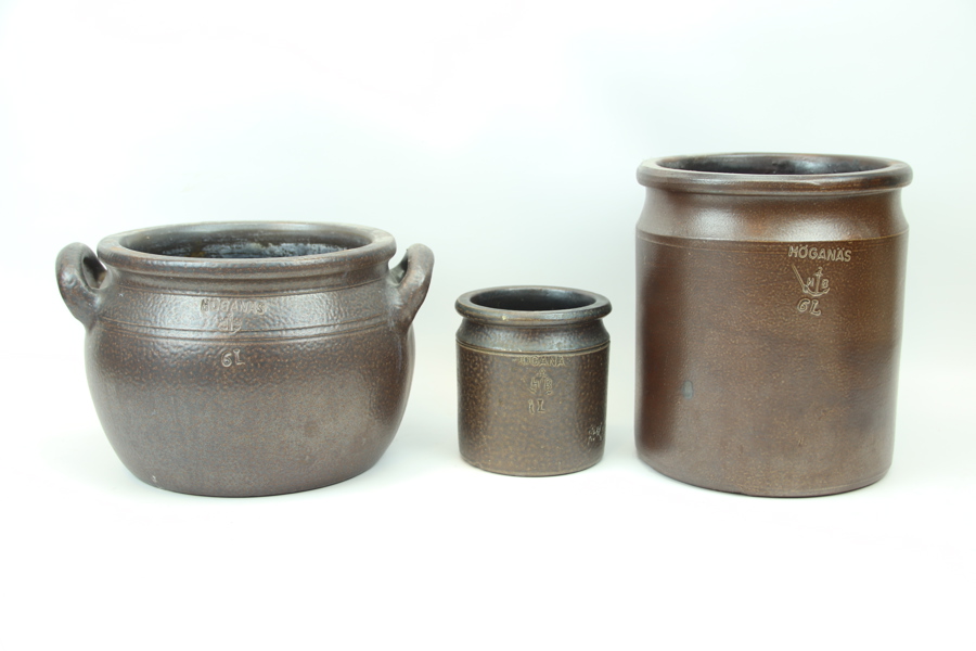 Krus, 3 st, stengods, Höganäs.