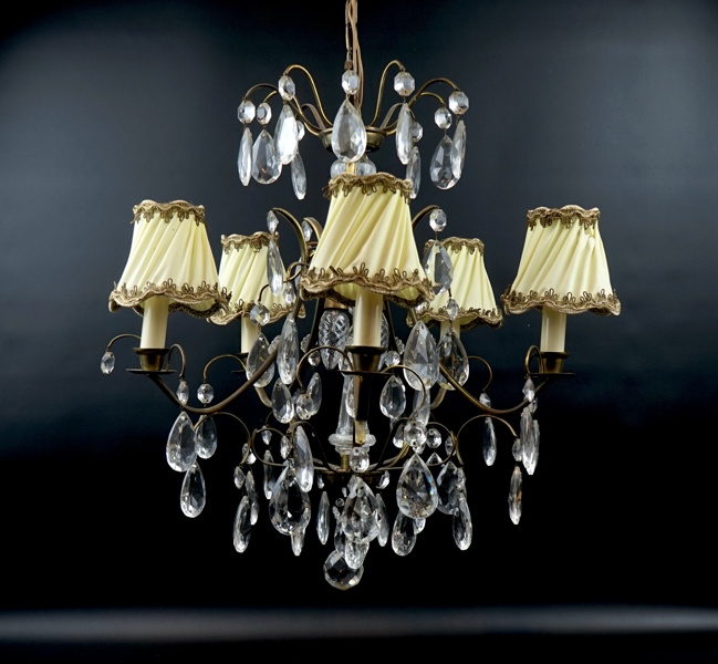 Takkrona, 6 ljuspunkter, glas/mässing.