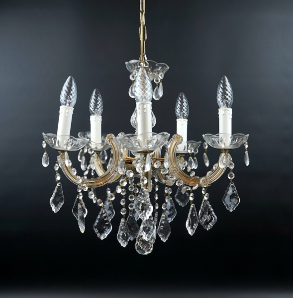 Takkrona, 5 ljuspunkter, mässing/glas.