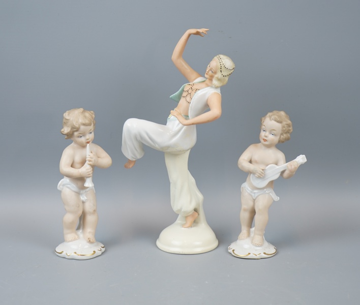 Figuriner, 3 st, porslin, Wallendorf och Schaubach Kunst, Tyskland.