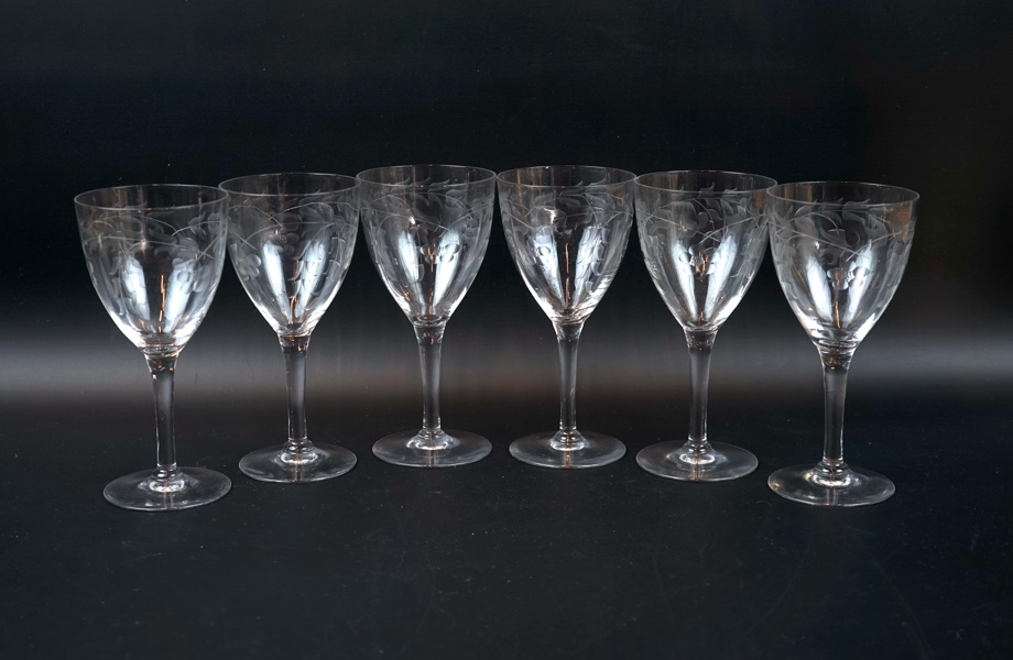 Vinglas, 6 st, slipad dekor.
