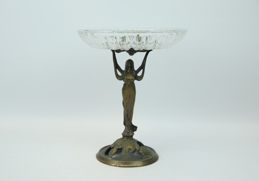 Uppsatsskål, glas/mässing, jugend.