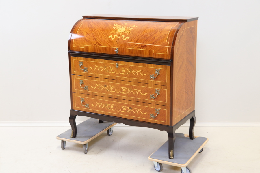 Rullklaffsekretär, 6 lådor, trä.