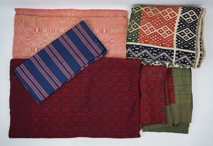 Stenbordsdukar och dynvar, 5 delar, allmogetextil.