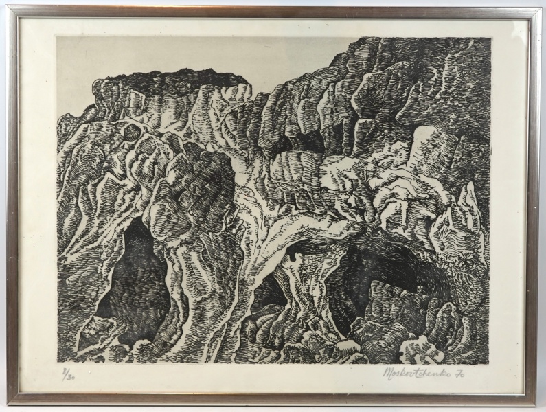 Michel Moskovtchenko, linoleumsnitt nr 8/30, signerad,1970.