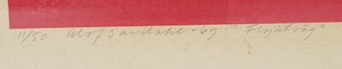 Olof Sandahl, ''Flyktväg'', linoleumsnitt nr 11/50, signerad, 1969.