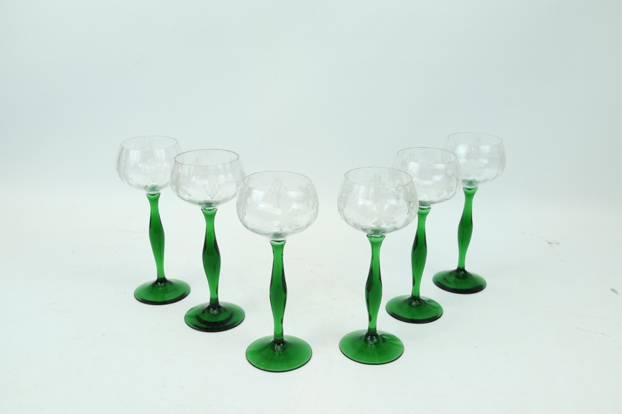 Vinglas/remmare, 6 st, glas, Boda, 1900-tal.