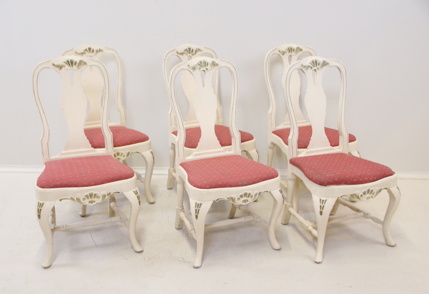 Stolar, 6 st, trä/textil, rokokostil, 1900-tal.