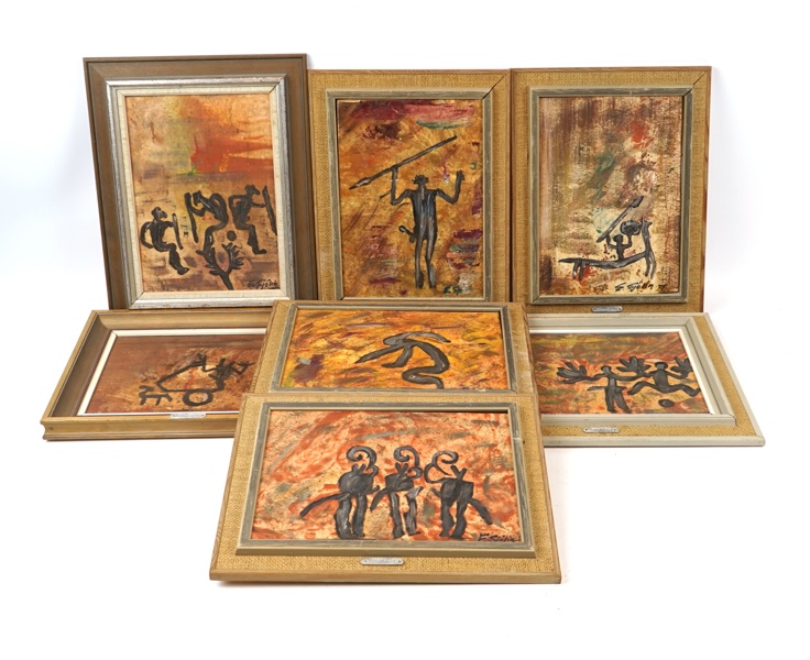 Ebbe Sjölin, olja på pannå, 7 st, signerade, 1975.