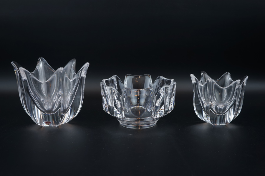 Skålar, 3 st, glas, "Tulpan" och "Corona", Orrefors.