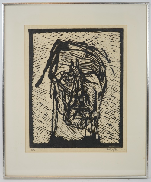 Oidentifierad konstnär, linoleumsnitt EL, otydligt signerad.