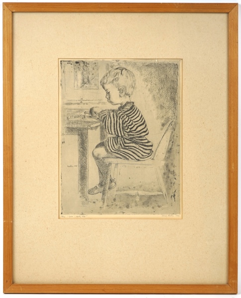 Louis Bastin, ''Gosse i randig tröja'', etsning nr 40/110, signerad, 1949.