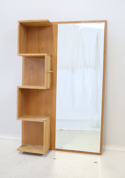 Hallmöbel med spegel och hyllor, trä.