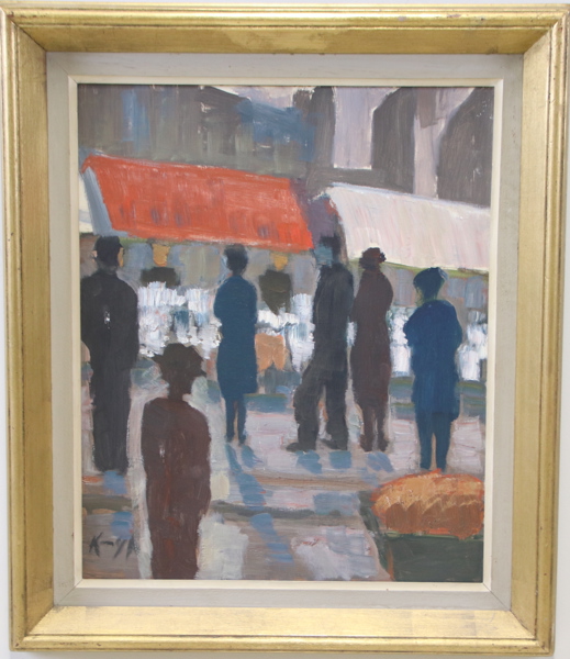 Oidentifierad konstnär, olja på pannå, otydligt signerad.