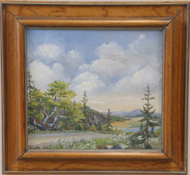 Viveka Viotti, "Vägen mot Funäsdalen", olja på pannå, signerad, daterad 1953.