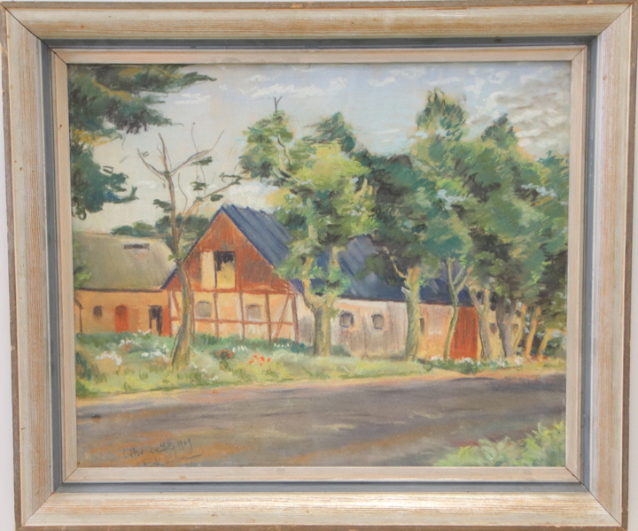 Oidentifierad konstnär, pastell, signerad F. Köhler, daterad 20 juli 1949 Ystad.