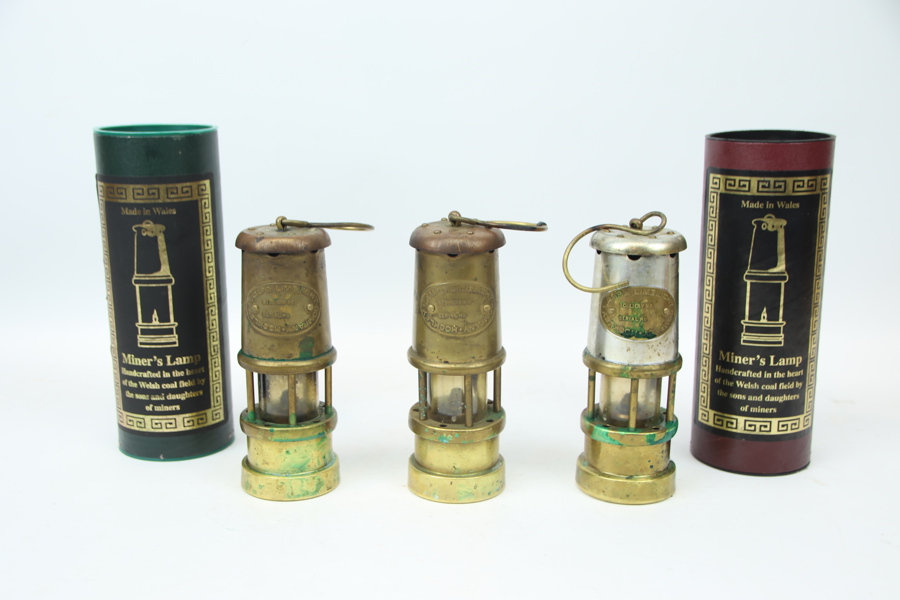 Gruvlampor, 3 st, mässing/metall, Lamp & Limelight Company, Hockley.