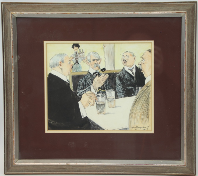 Knut Stangenberg, teckning, blandteckning, signerad, daterad 1907.